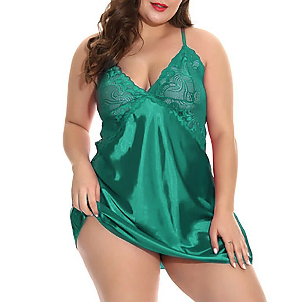 

Sexy Lingerie Women Silk Lace Robe Dress Nightdress Sleepwear Plus Size Pajamas Slip Nightgown Sheer Nightwear For Women