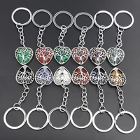 new natural stone heart shaped original keychain tree of life lucky key ring car decor bag keyring reiki fashion accessories 1pc