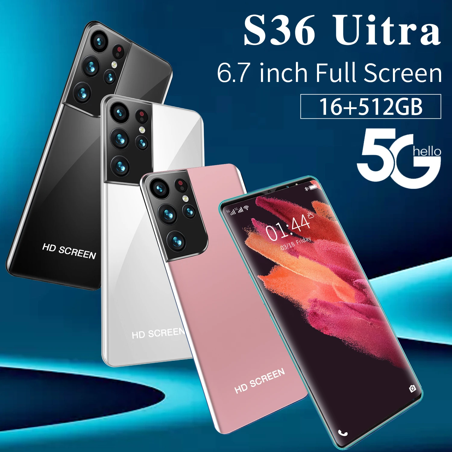 

2022 New S36 Ultra 6.7 Inch HD+ Smartphone 10 Core Unlock Android 10 Cellphones 16G+512G 4G Celaur Global Version Mobile Phone