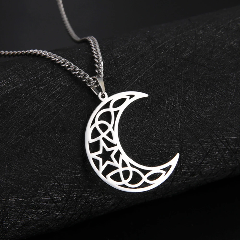 

My Shape Viking Celtics Crescent Moon Pendant Necklace for Men Women Stainless Steel Vintage Wicca Amulet Gothic Jewelry Gifts