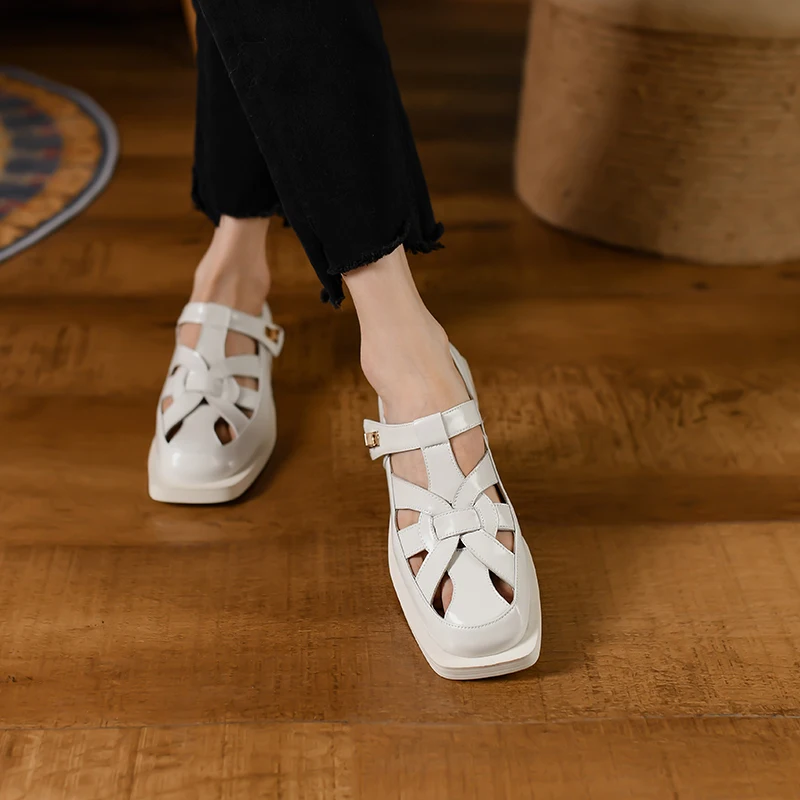 

2022 New Spring Genuine Leather Women's Shoes Pumps Square Toe Thick Heel Shoes Woman Zapatos De Mujer