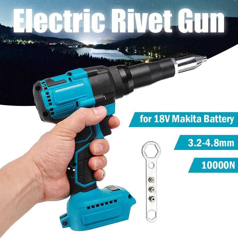 

3.2mm-4.8mm 10000N Brushless Cordless Electric Rivet Gun Household Power Tools Nail Gun with LED Light for Makita 18V Battery