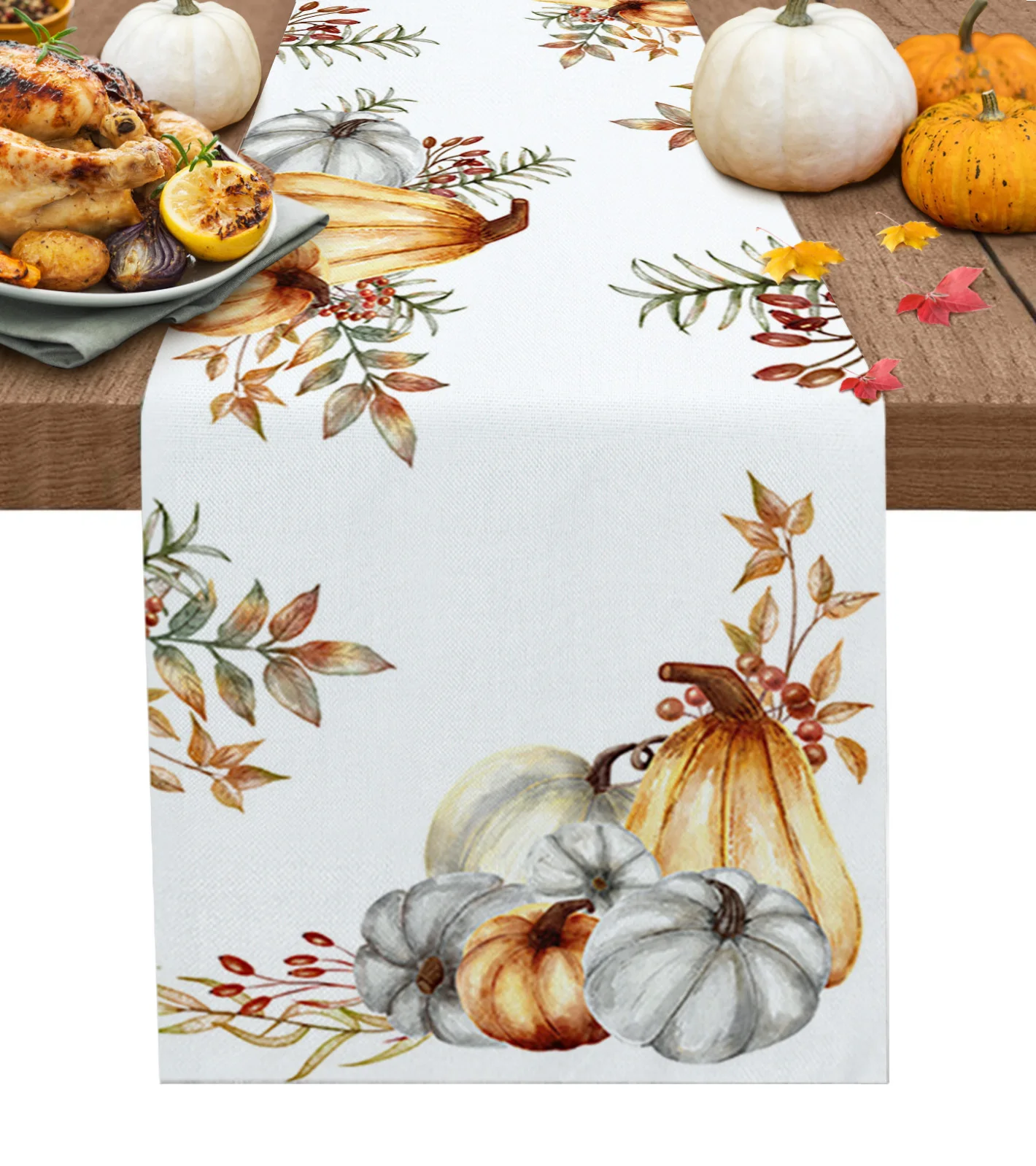 

Thanksgiving Autumn Pumpkin Maple Leaf Table Runner Kitchen Dining Table Decor Tablecloth Wedding Holiday Decor Table Runner