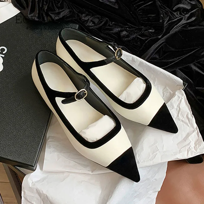 

Женские туфли на плоской подошве EOEODOIT, кожаные туфли во французском стиле, с острым носком, повседневная обувь Мэри Джейн на весну