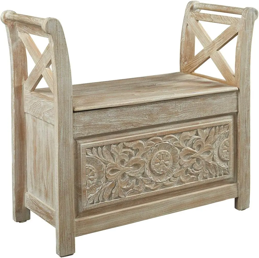 

Ridge Boho Storage Accent Bench, Vintage White