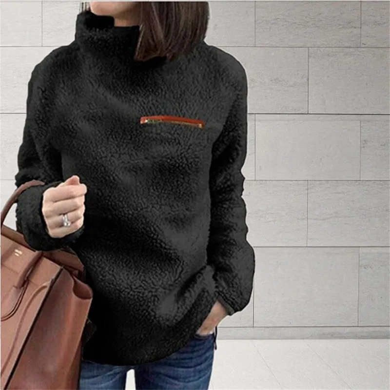 

Plus Size Pullover 2021 Winter New Sweater Women's Fashion Zipper High Neck Long Sleeve Bottoming Top Ladies S-5xl Tops