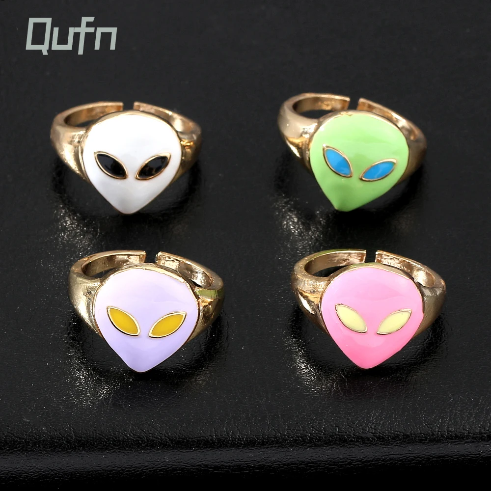 

Cute Cartoon Aliens Face Shape Opening Rings Colorful Enamel Adjustable Ring Fashion New Design Jewelry Accessories For Woman