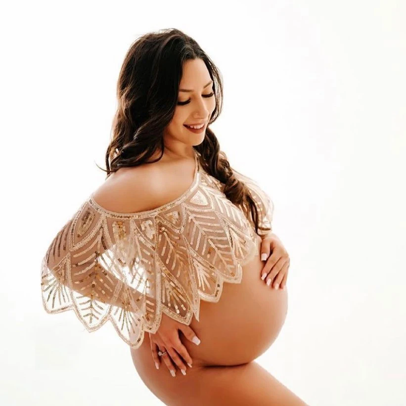 

Maternity Photography Props Dress Sequined Shawl Sequins Tops Clothes for Pregnant Women Photo Shoot Cape Wear Accessories