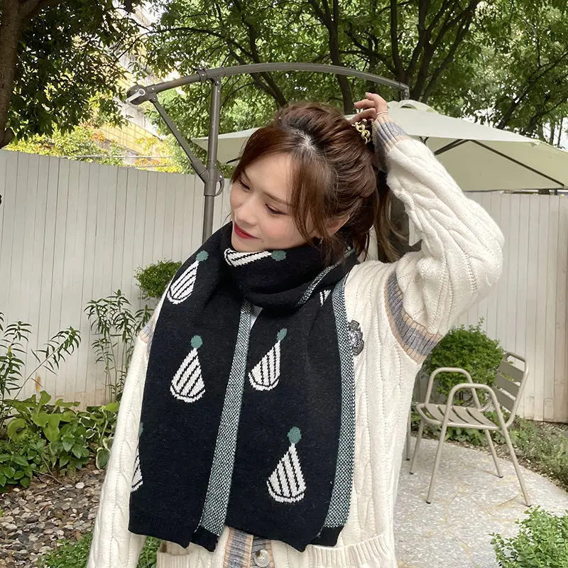 Рождественский красный шарф для женщин теплая осенне-зимняя версия вязаный пар