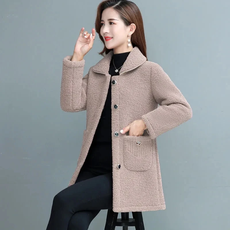 Faux Lamb Wool Coat Womens 2022 Autumn Winter New Fashion Loose Grain Sheep Shearling Jacket Large Size Long Fur One Outerwear