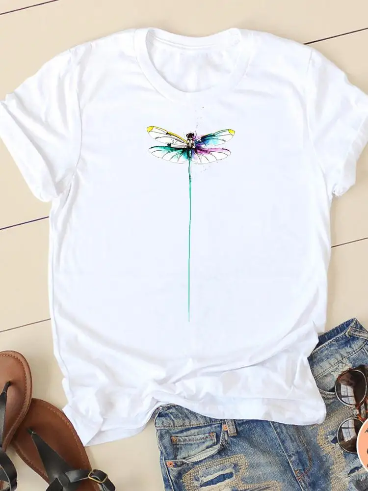 

Short Sleeve Ladies Summer Graphic Tee T-shirts Casual Clothing Dragonfly Watercolor New Women Fashion Female T Print Clothes