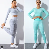 123pcs rid seamless yoga set women long sleeve crop tops shirt leggings outfit clothes gym wear fitness suit sport sets
