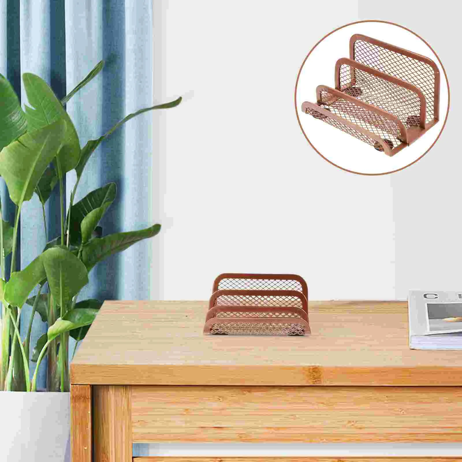 

Metal Mesh Compartments Document Free Standing Book Holder Office Desktop Magazine Rack