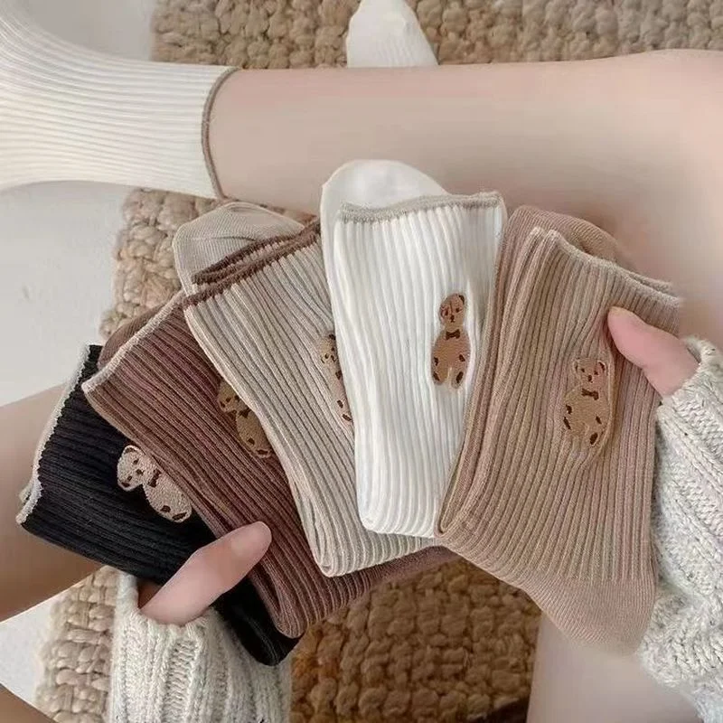 

Teddy Bear Socks Kawaii Cute Women Socks Tube Socks Ins Trendy All-match Girls Student Socks Summer White Ladies Thin Socks