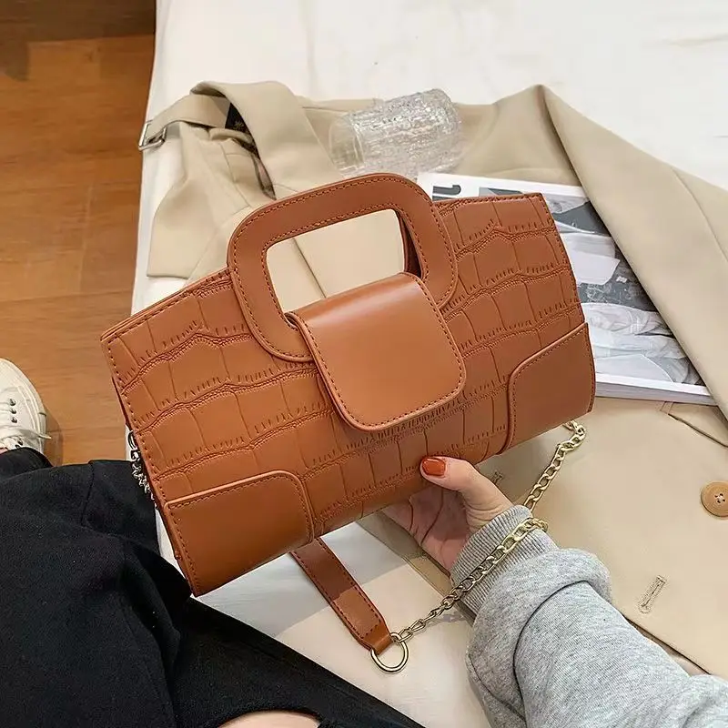 Women Commute Crossbody Shoulder Bags Long Zipper Chain Buckle Square Travel Bag Lady Girls Crocodile Pattern Vintage Handbags