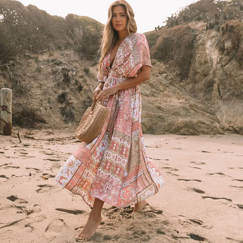 WeHello-весеннее Новое Женское Платье с принтом в богемном стиле Пляжная