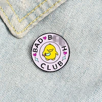 cartoon yellow chick metal enamel brooch round bad btch club badge pin fashion animal lapel backpack jewelry accessories gift