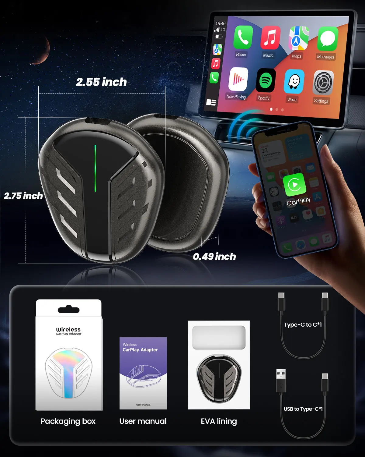 Беспроводной адаптер CarPlay для iPhone IOS Преобразование проводного в беспроводной Plug