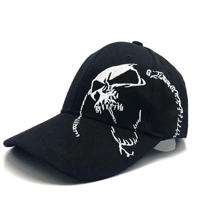 

Кепка с вышивкой в виде черепа для мужчин и женщин, хлопковая спортивная бейсболка, модная Снэпбэк Кепка с черным узором, в стиле хип-хоп