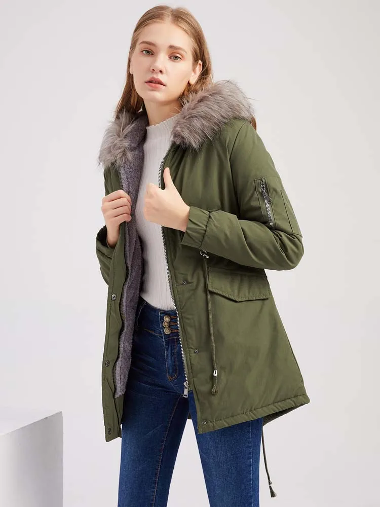 European Style Women Parkas Coat 2022 New Hooded Cotton Padded Long Winter Jackets Warm Fleece Female Outerwear Abrigo Mujer