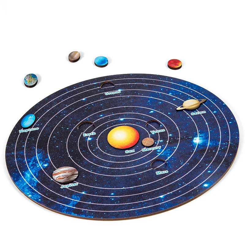 

Wooden Solar System Puzzle Colorful Sun Earth Space 8 Planets Science Puzzles Toys For Children Training Educational Toy Gifts