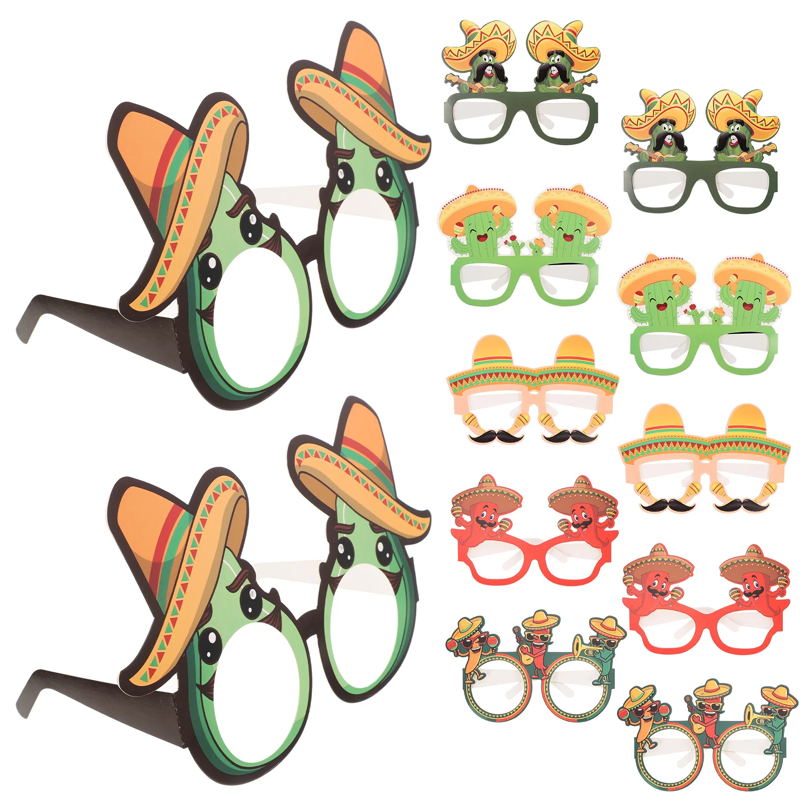 

12 Pcs Mexican Paper Glasses Party Fiesta Eyewear Hawaiian Gifts Hawaiin Attire Corn Cake Photo Props Funny