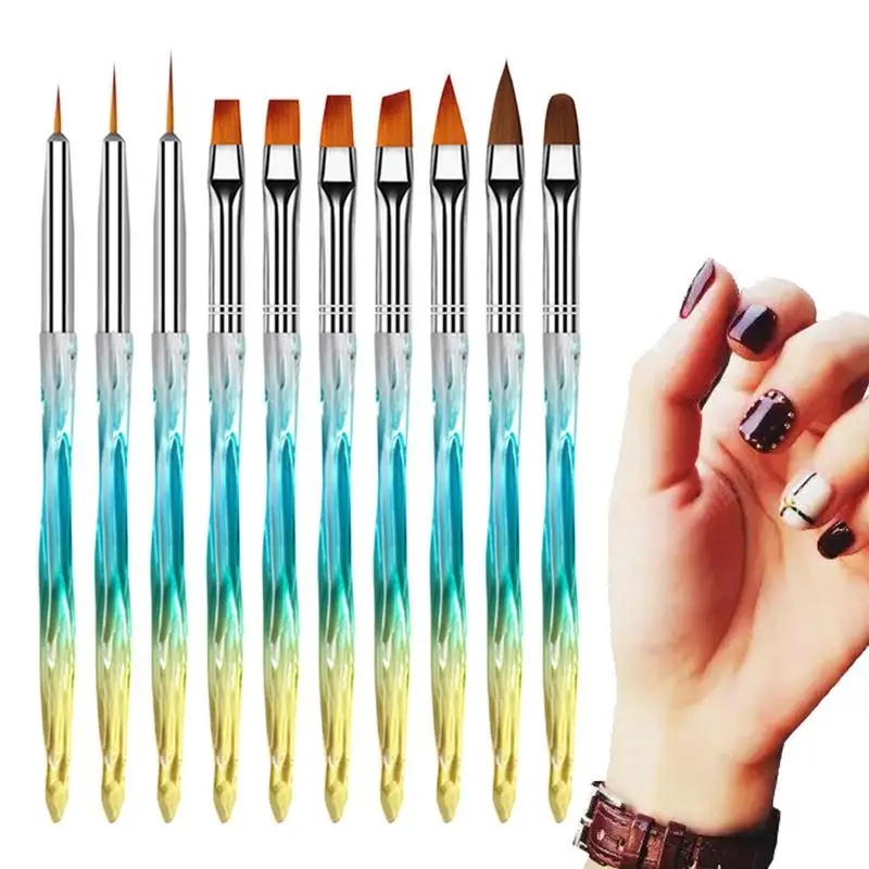 

Various Nail Art Brush Set Manicure Acrylic UV Gel Liner Painting Hooking Flowers Pen Embossing Stylus Dotting Tools 10PCS
