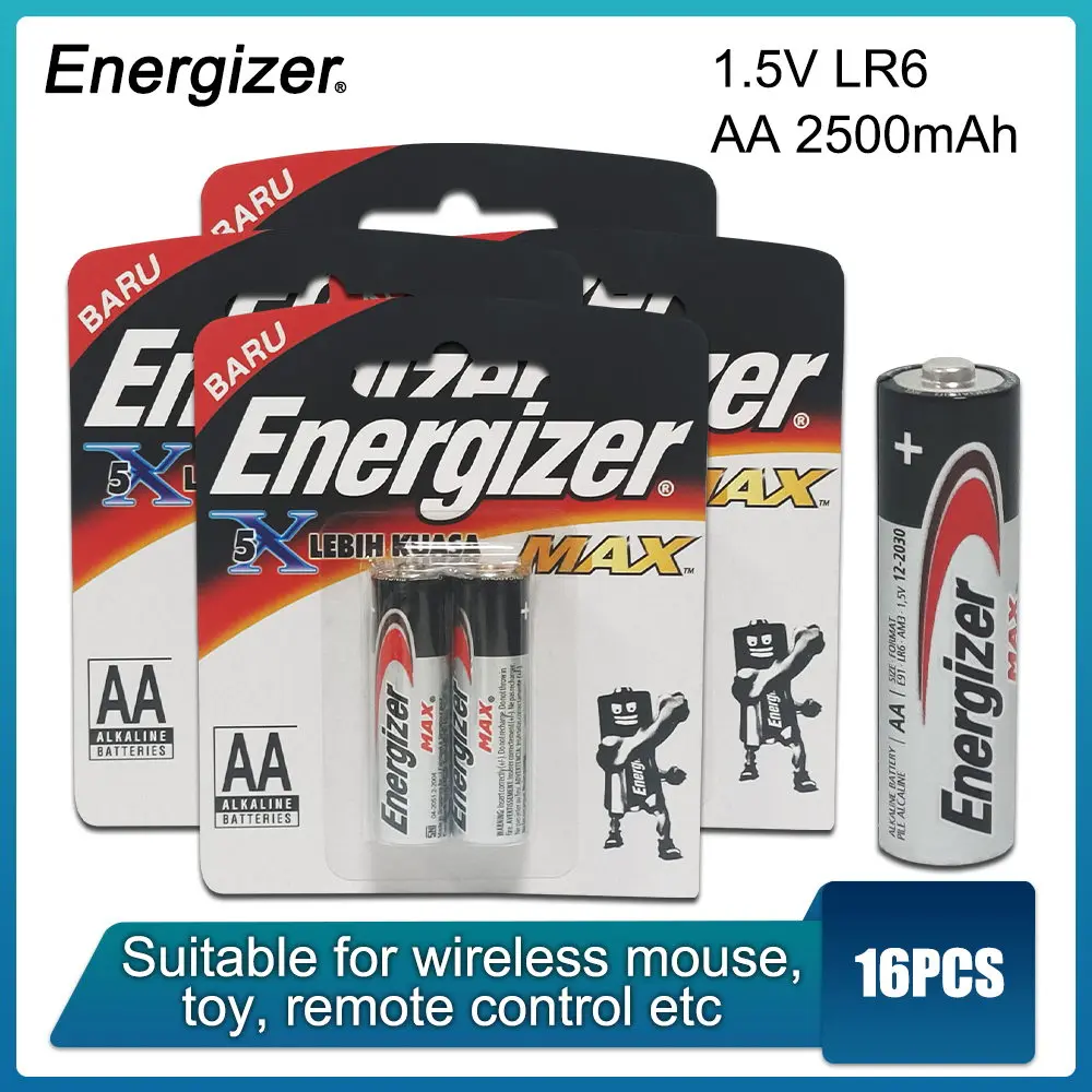 

16PCS New Energizer AA Battery 1.5V LR6 AM3 MN1500 Alkaline Batteries For Flashlight Mouse Fingerprint Lock Dry Primary Bateria