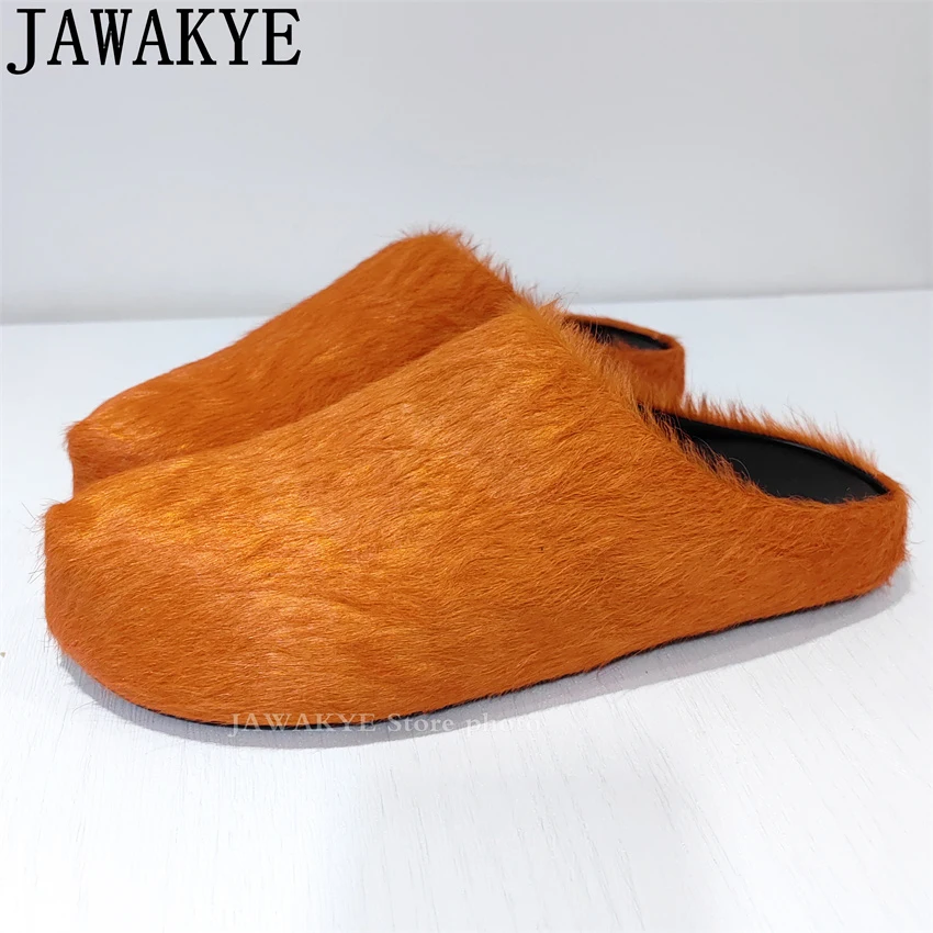 Роскошные женские мюли из конского волоса лидер продаж зеленые розовые красные