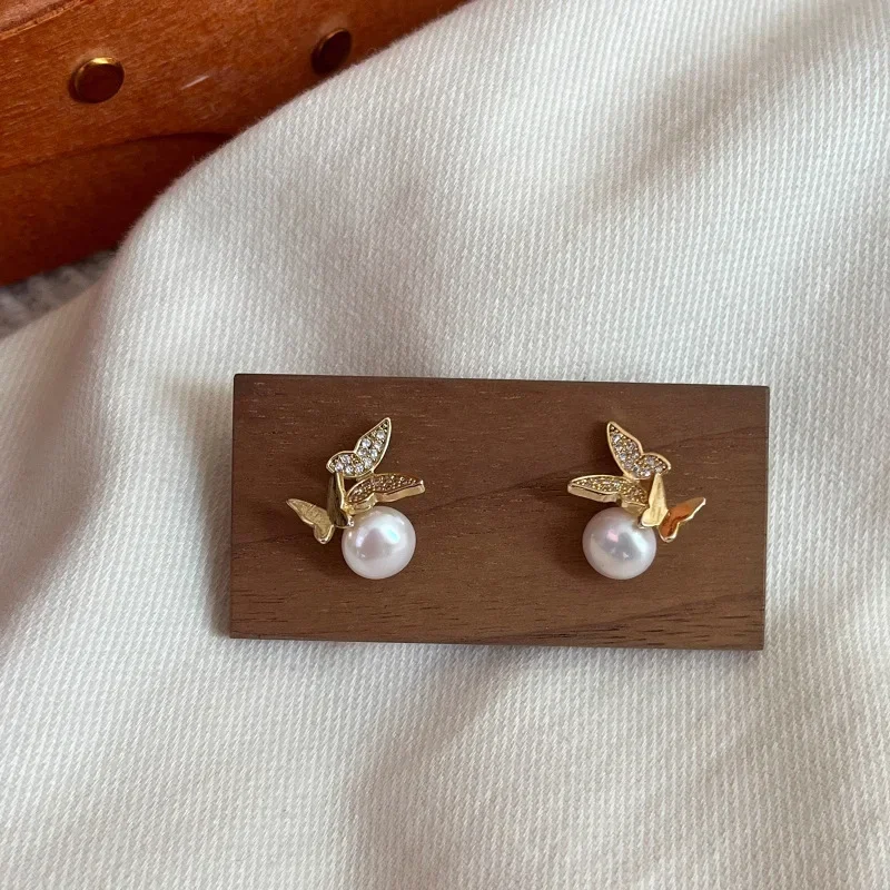 Элегантные заколки для волос в форме бабочки с жемчугом S925 посеребренные