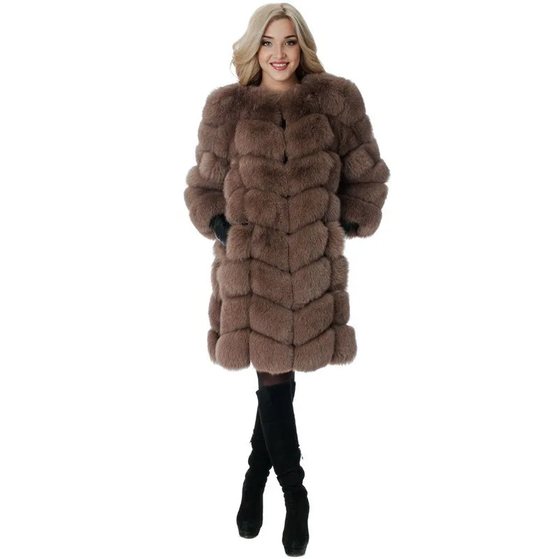 New Autumn Winter Fur Coat Women's Faux Fur Stitching Fox Fur Thick Warm Coat Fashion Mid Long Faux Fur Coat
