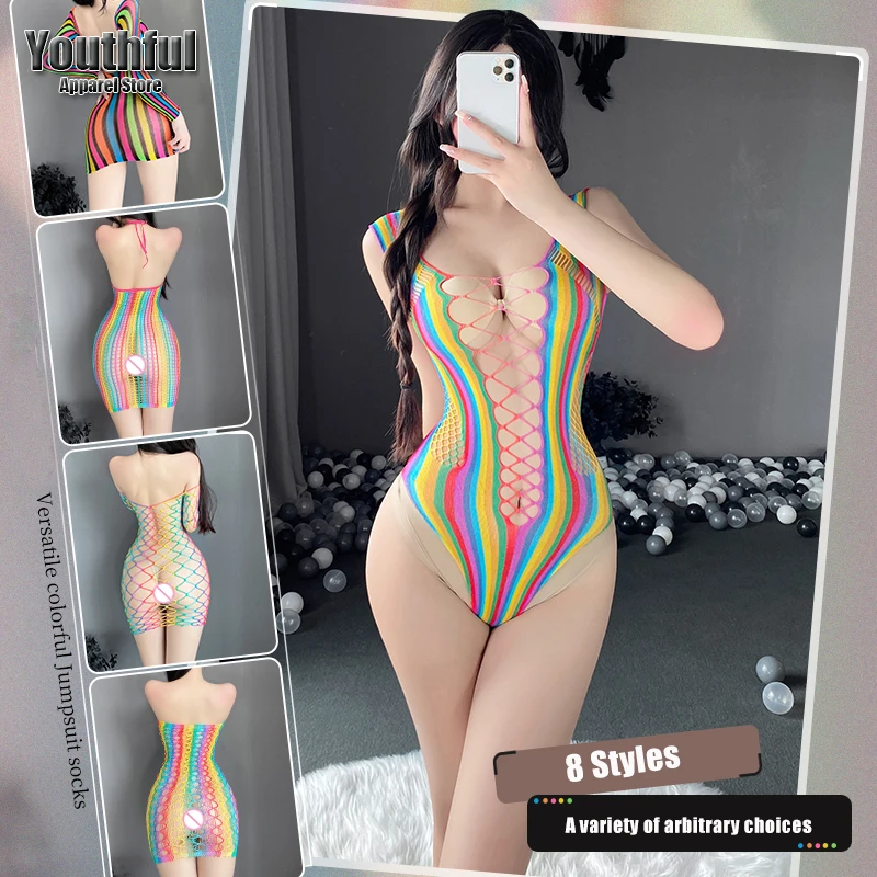 

Женское цветное ажурное нижнее белье, кружевные чулки, Цветочные бесшовные Ночные сорочки с дырками