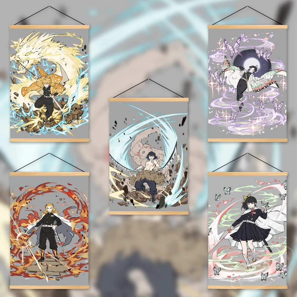 

Home Decoration Agatsuma Zenitsu Wall Art Painting Kamado Nezuko Hanging Wooden Demon Slayer Canvas Anime Printed Picture Poster