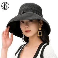 fs summer raffia straw visor hats for women foldable wide brim sun protection breathable cap ladies leisure beach sunbonnet