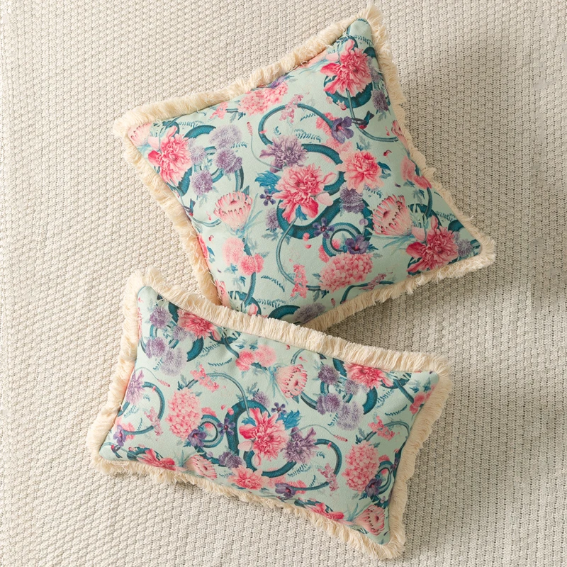 

Floral Cushion Cover Dandelion Peony Leaves Pillow Cover 45x45cm/30x50cm Tassels for home decoration Living Room Bedroom Chair