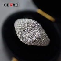 oevas 100 925 sterling silver sparkling full drill square high quality simple cool rings for women sparkling fine jewelry gifts