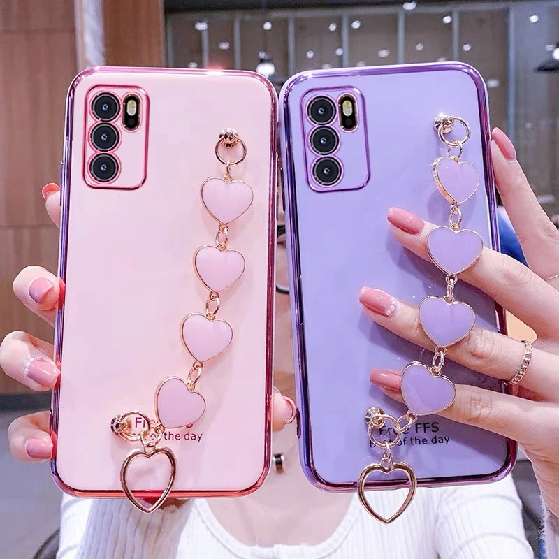 

Redmi 9 9T Note 11 10 9 9S 8T 7 Case Electroplated Love Heart Bracelet Wristband Cover for Xiaomi Mi 11 Lite 11T Note 10 9 9T A3