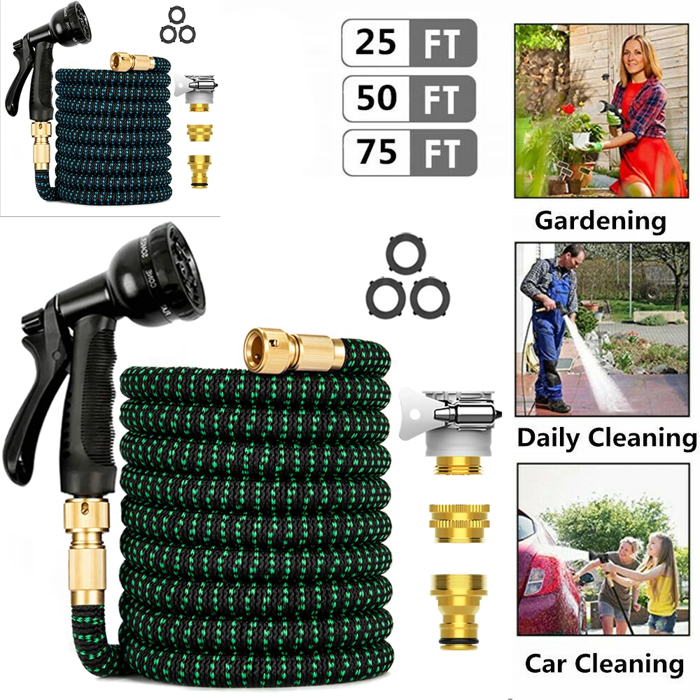 

25Ft-100Ft Expandable Garden Hose Pipe Upgraded Double Latex Lightweight High Pressure Car Wash Hose With Spray Gun Watering