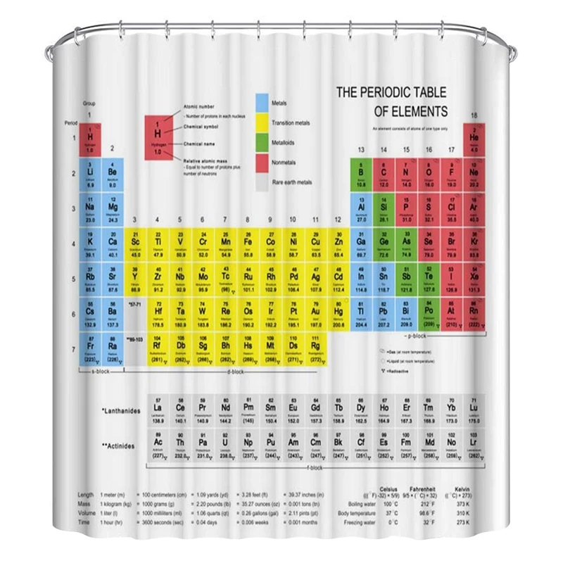

LUDA Periodic Table of Elements Shower Curtain Waterproof Fabric Curtains Chemistry Lovers for Bathroom Curtain with Hooks