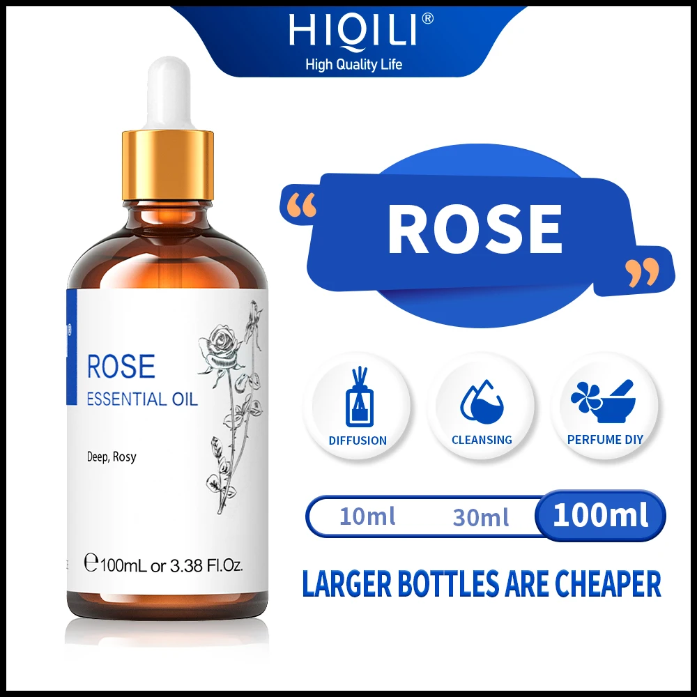 Эфирные масла HIQILI 100 мл розы, 100% чистый натуральный для ароматерапии | Используется для диффузора, увлажнителя, массажа | Парфюма «сделай сам...