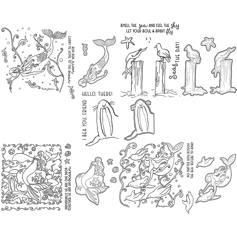 

2023 February New Mermaid Ocean Background Clear Stamps Metal Cutting Dies For Making Word Paper Greeting Card Scrapbooking