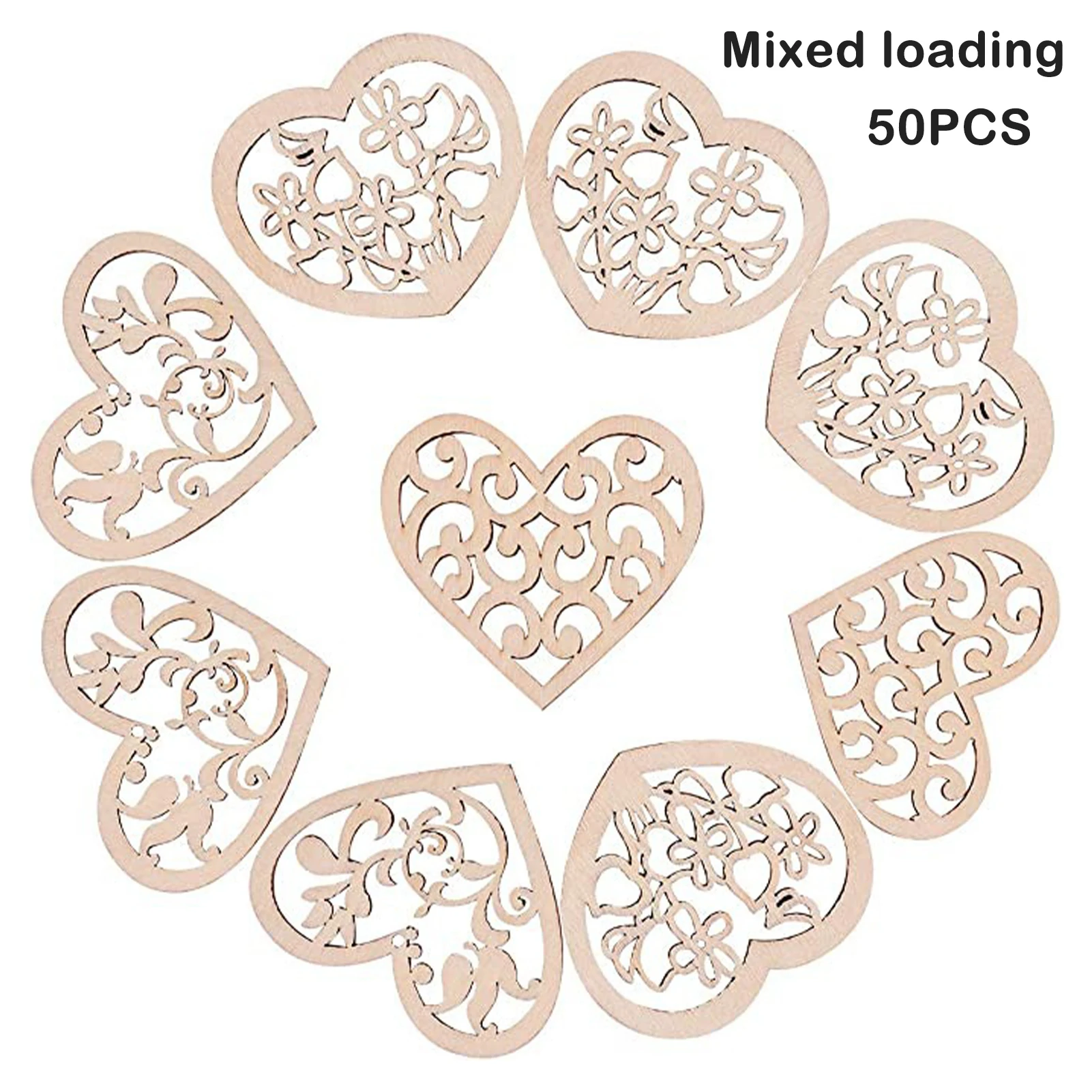 

50pcs Multifunctional Scrapbook Lightweight Mini Eco Friendly Home Decor Wooden Heart Gift DIY Craft Hanging Ornament Wedding