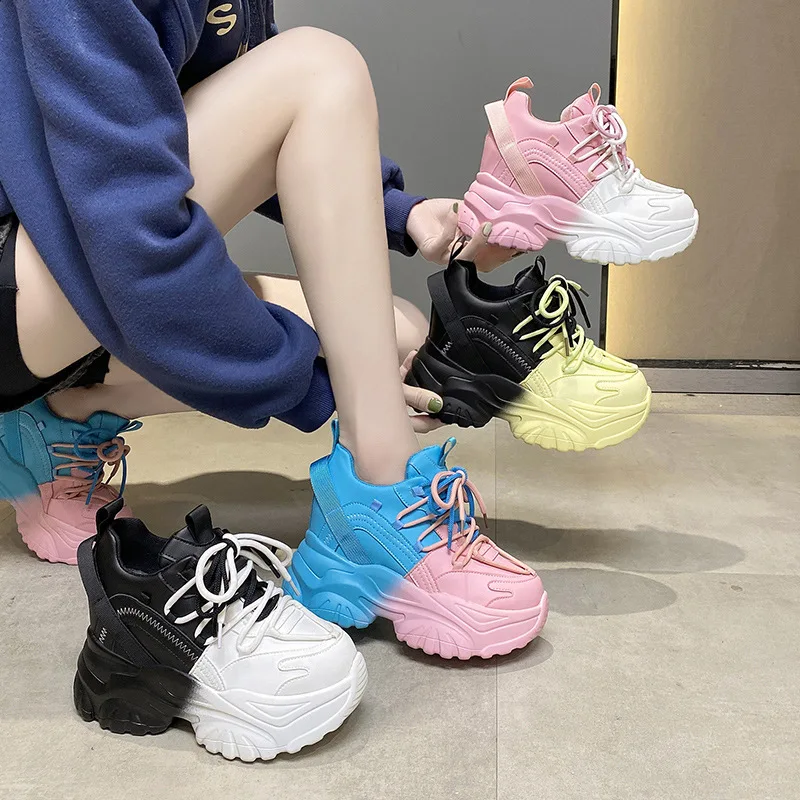 Comemore Women's High Platform Chunky Sneakers Woman 2022 Fashion Women Sports Shoes Pink White Sport Sneaker Tennis Elegant 34