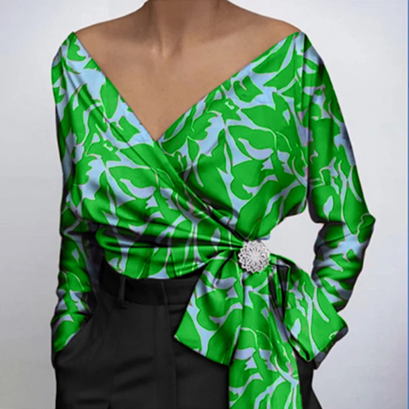

VONDA Spring Party Shirts Ladies Long Sleeve Sexy Deep V Neck Baggy Party Tops Loose Chemise Tops Bohemian Blusas Office Blouses