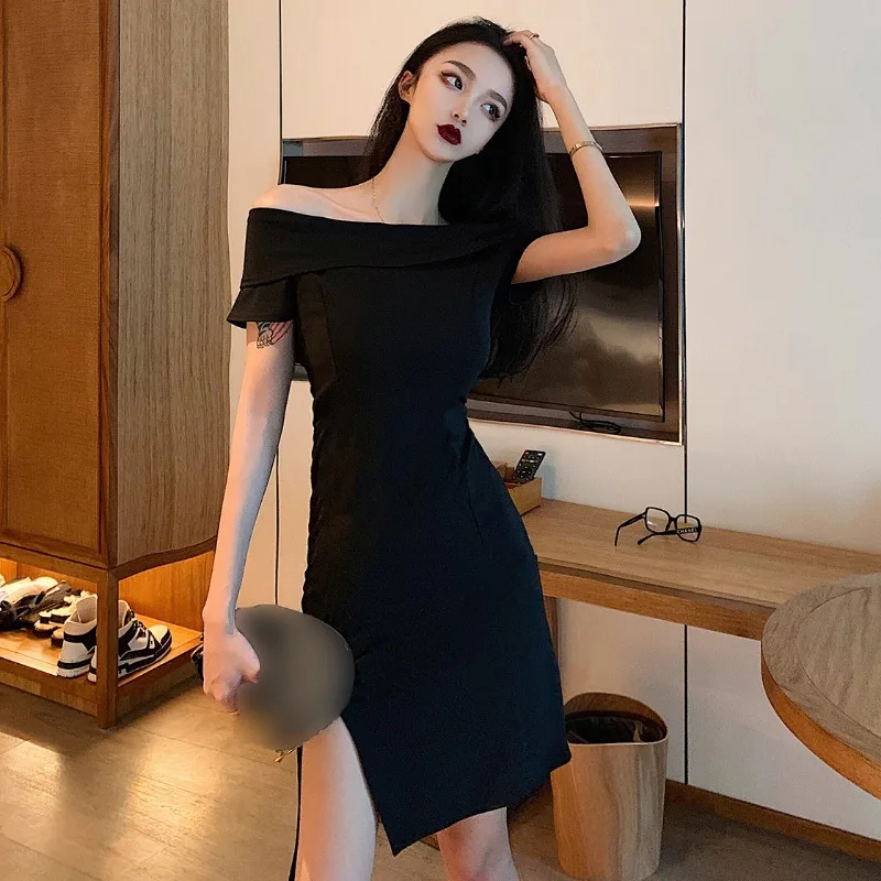 Базовая узкая короткая юбка во французском стиле Хепберн черное платье с