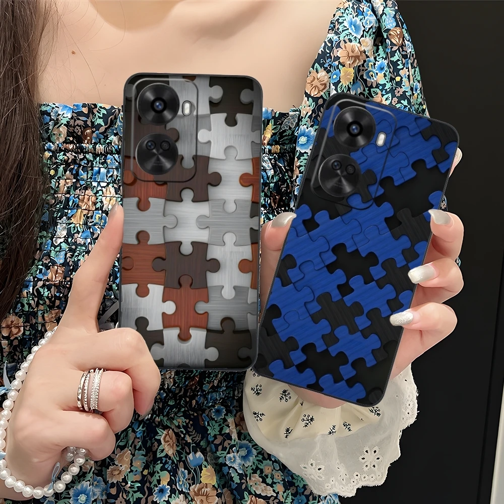 Puzzle Pretty Fashion Mobile Cell Phone Case for Huawei Nova 12 11 10 9 8 7 Pro SE 5G Black Soft Cover Shell