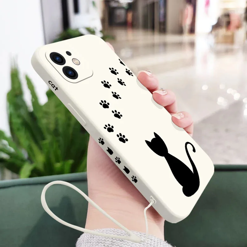 Cat Footprints Phone Case For Samsung Galaxy S23 S22 S21 S20 Ultra Plus FE S10 4G S9 S10E Note 20 10 9 Plus With Lanyard Cover