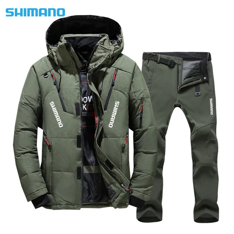 

2022 зимний рыболовный костюм Shimano, спортивная одежда, одежда для рыбалки, мужская теплая одежда для рыбалки на белом утином пуху с капюшоном д...