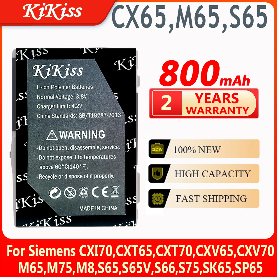 

KiKiss 800mAh Battery CX65,M65,S65 750mAh for Siemens CXI70,CXT65,CXT70,CXV65,CXV70,M65,M75,M8,S65,S65V,S66,S75,SK65,SP65