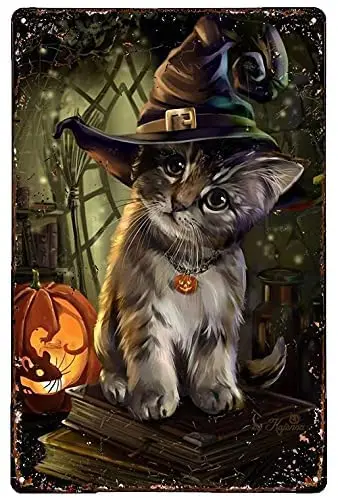 

Cute Cat Retro Metal Tin Sign Vintage Sign for Home Coffee Garden Wall Decor